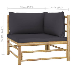 8-Tlg. Garten-Lounge-Set Mit Dunkelgrauen Kissen Bambus 1 3x Eckteil + 3x Mittelteil + Fußstütze + Tisch