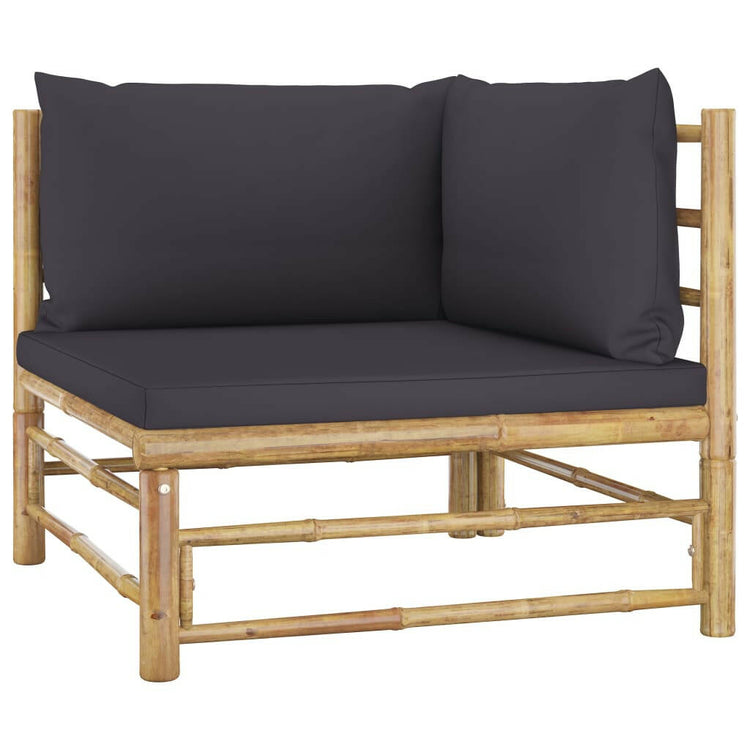 8-Tlg. Garten-Lounge-Set Mit Dunkelgrauen Kissen Bambus 1 3x Eckteil + 3x Mittelteil + Fußstütze + Tisch