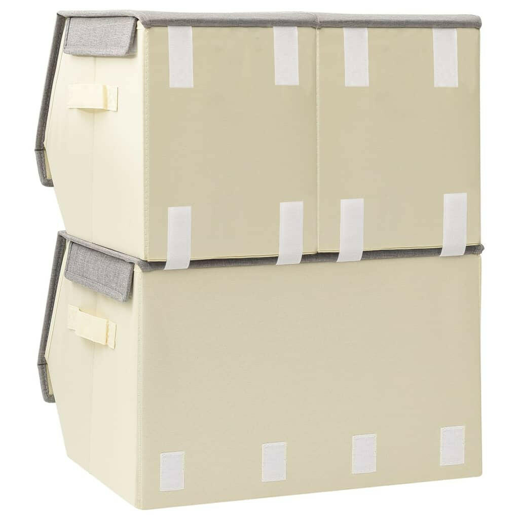 3-Tlg. Aufbewahrungsboxen-Set Stapelbar Stoff Grau & Creme