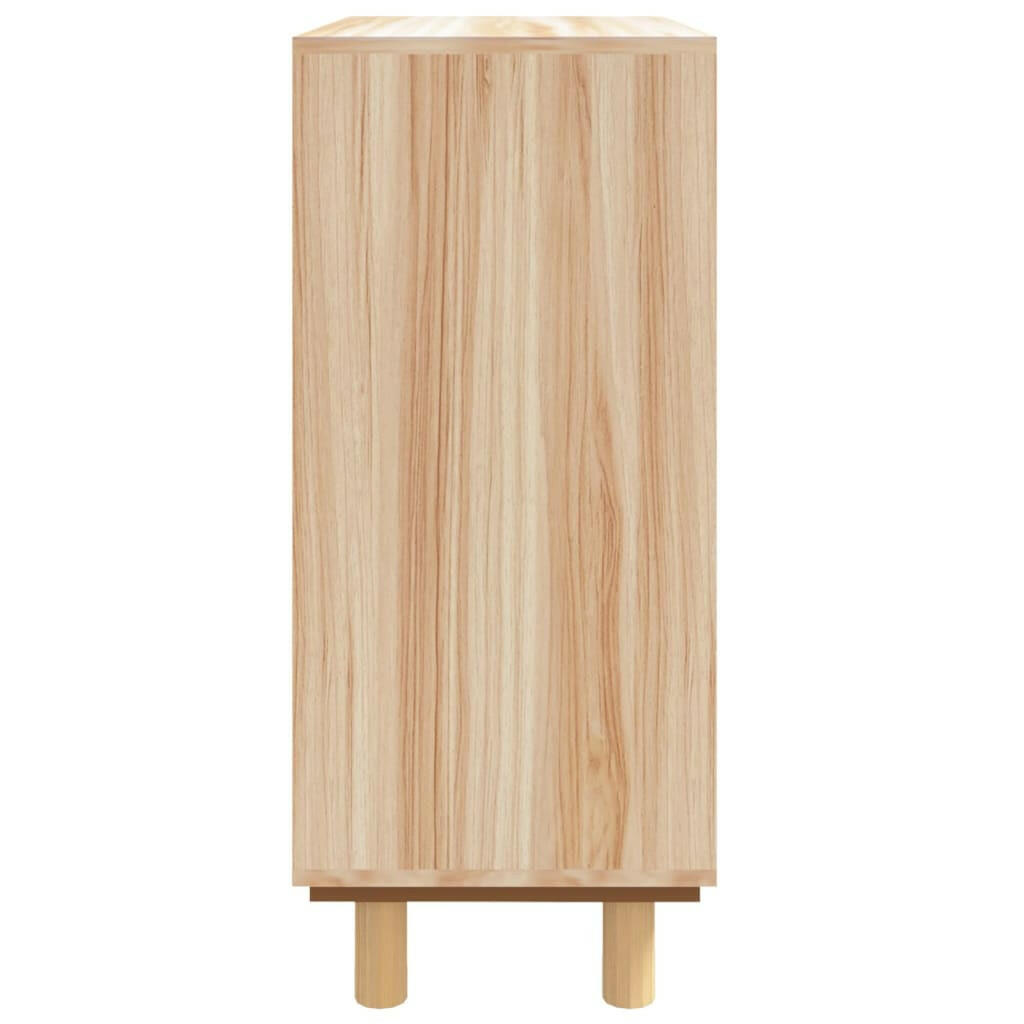 Sideboard Braun 60X30X70 Cm Massivholz Kiefer Und Natur-Rattan