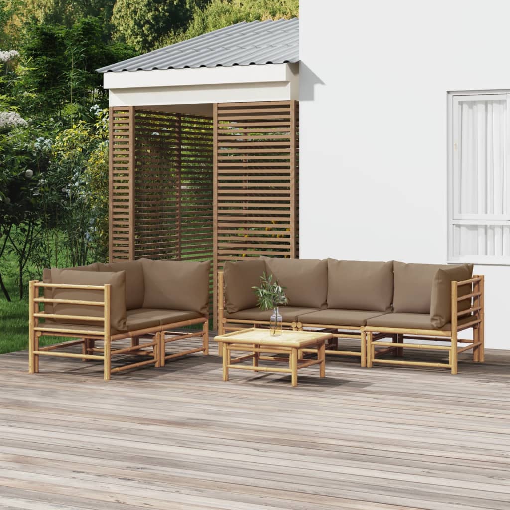 6-Tlg. Garten-Lounge-Set Mit Kissen Taupe Bambus