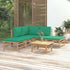 6-Tlg. Garten-Lounge-Set Mit Grünen Kissen Bambus 1 Eckteil + 2x Mittelteil + 2x Fußstütze + Tisch