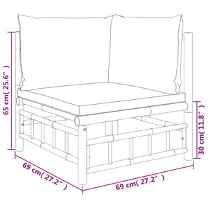 6-Tlg. Garten-Lounge-Set Mit Dunkelgrauen Kissen Bambus 1 2x Eckteil + 2x Mittelteil + Fußstütze + Tisch