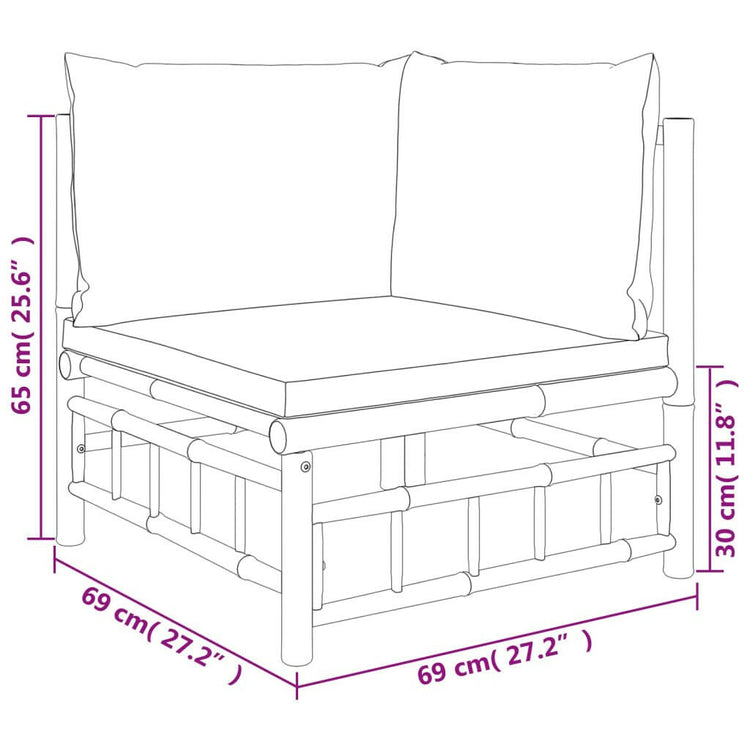 6-Tlg. Garten-Lounge-Set Mit Dunkelgrauen Kissen Bambus 1 Eckteil + 3x Mittelteil + Fußstütze + Tisch