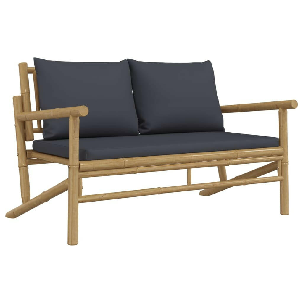 5-Tlg. Garten-Lounge-Set Mit Dunkelgrauen Kissen Bambus 1 2x chair + 2x bench + table