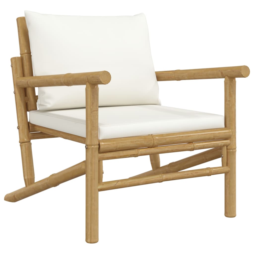 5-Tlg. Garten-Lounge-Set Mit Cremeweißen Kissen Bambus 1 4x Stuhl + Tisch